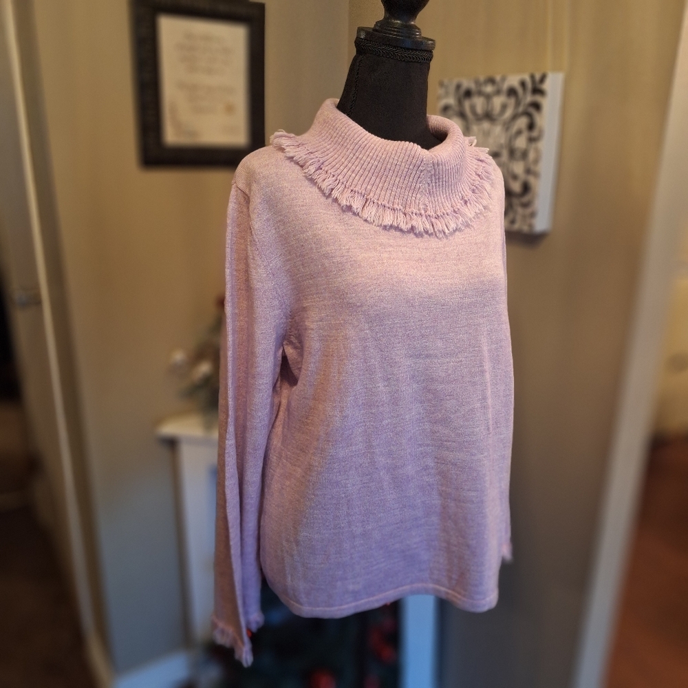 J. Jill Women's Pinkish lavender Sweater fringe cowl neck xl